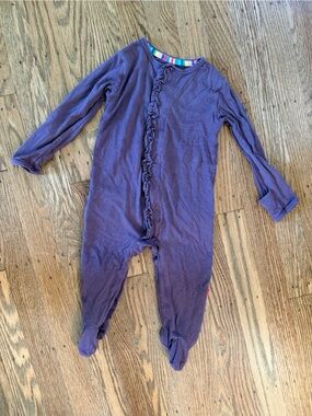 Magnetic Me Purple Ruffle-Front Footed One-Piece Pajamas for Kids